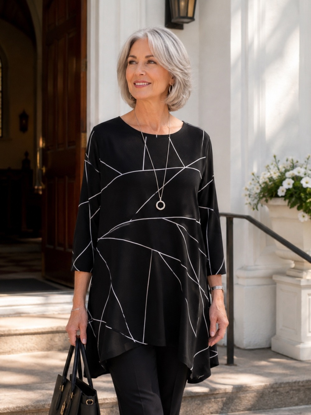 Alfani Black Geometric-Print A-Line Dress